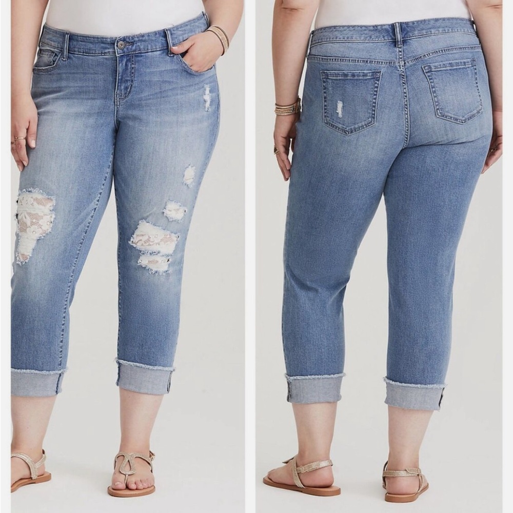 Torrid Lace Inset Boyfriend Jean Distressed Size 20 R Women’s.